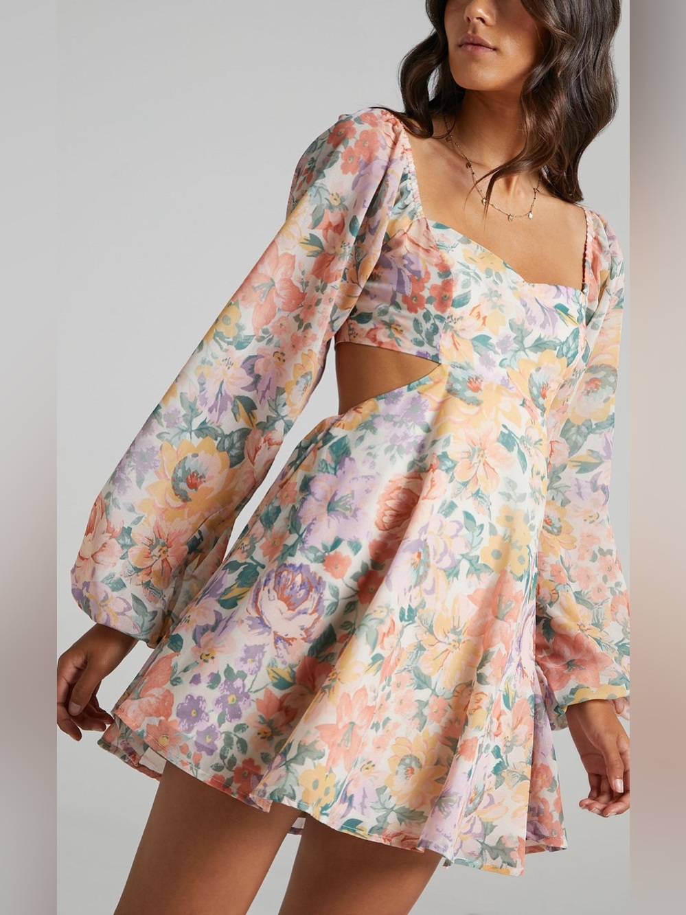Nwt Showpo. Ebonee Mini Puff Sleeve Cut Out Dress In Flower Crown